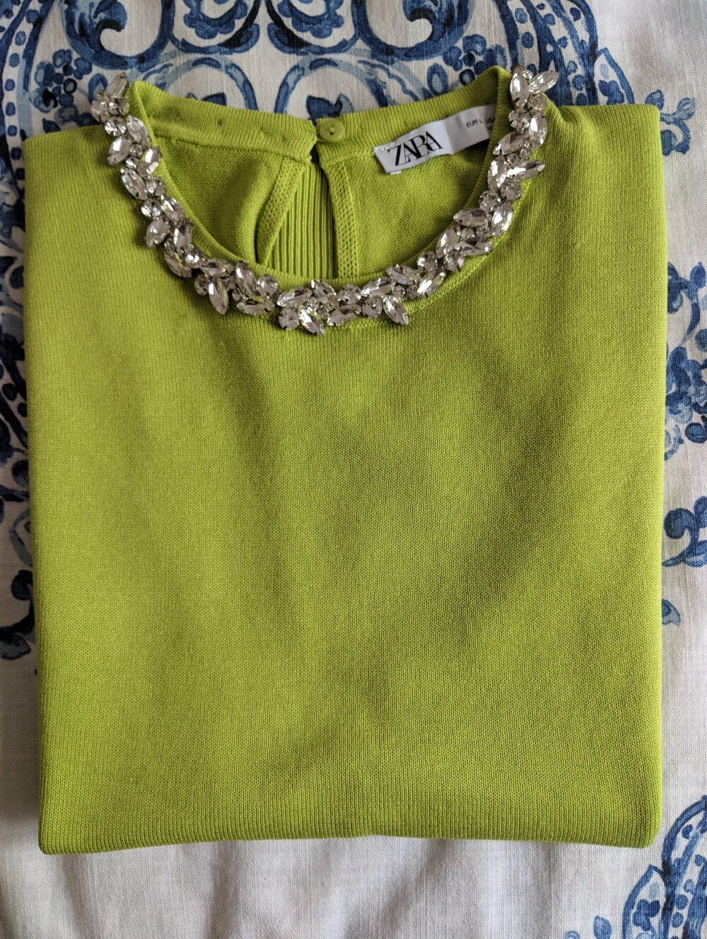 ZARA Lime Jeweled Knit Tank